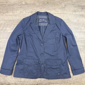 Eddie Bauer cargo utility jacket women's 18 blue Legend wash stretch classic